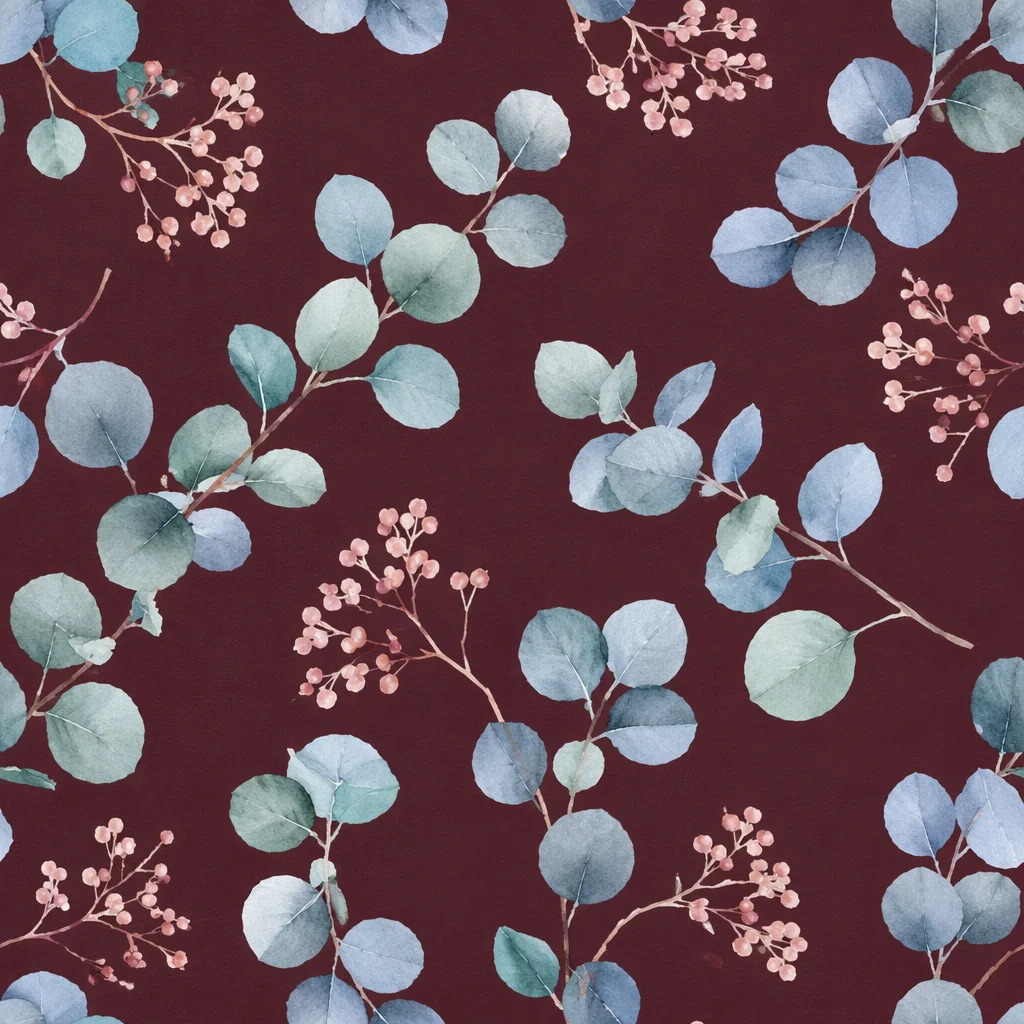 Seamless Burgundy Eucalyptus Floral Pattern