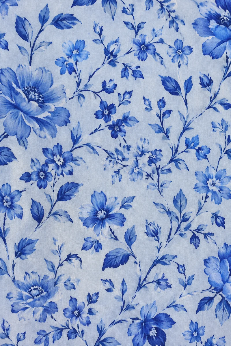 Blue Botanical Floral Fabric Pattern