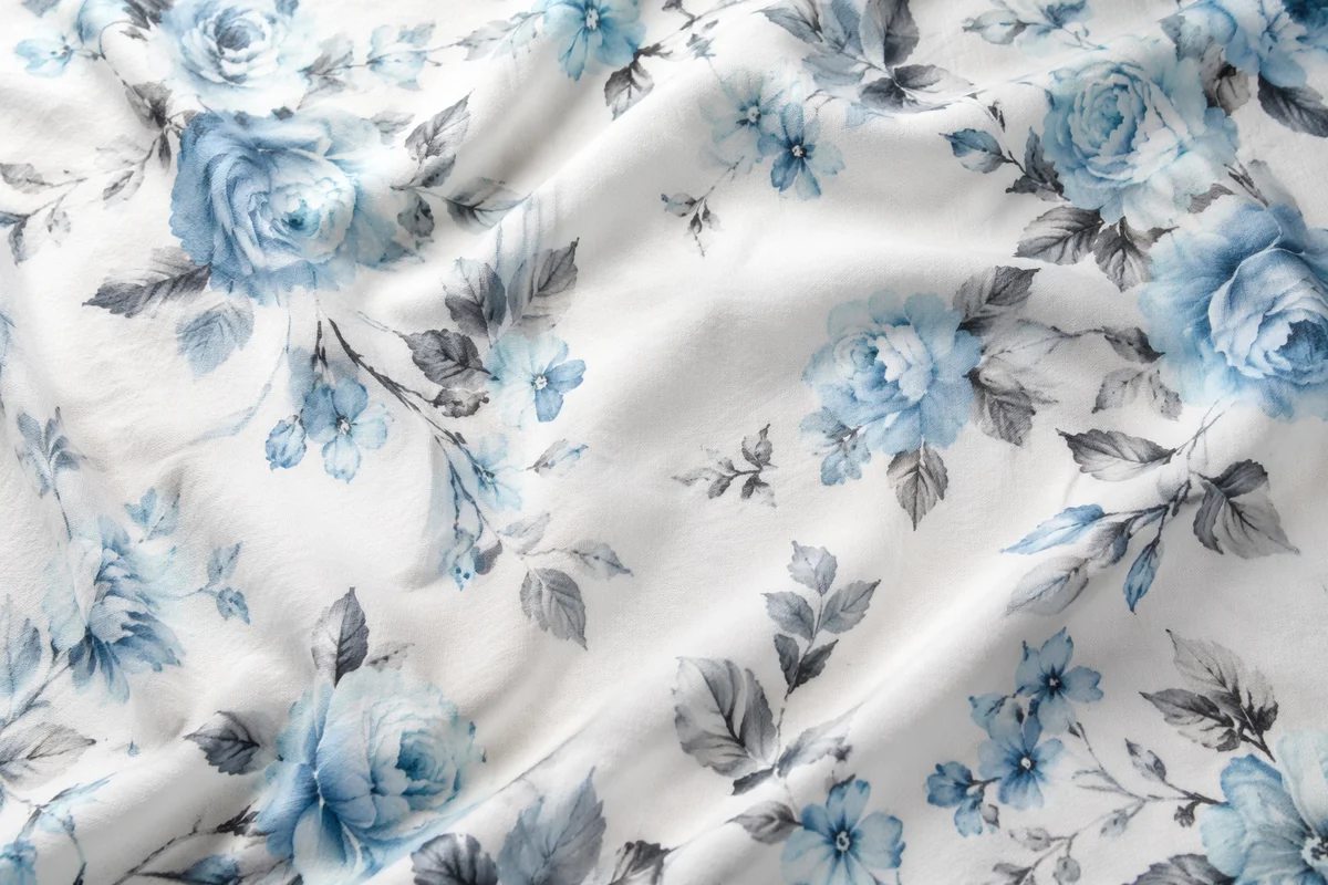 Seamless Blue Floral Cotton Fabric Pattern