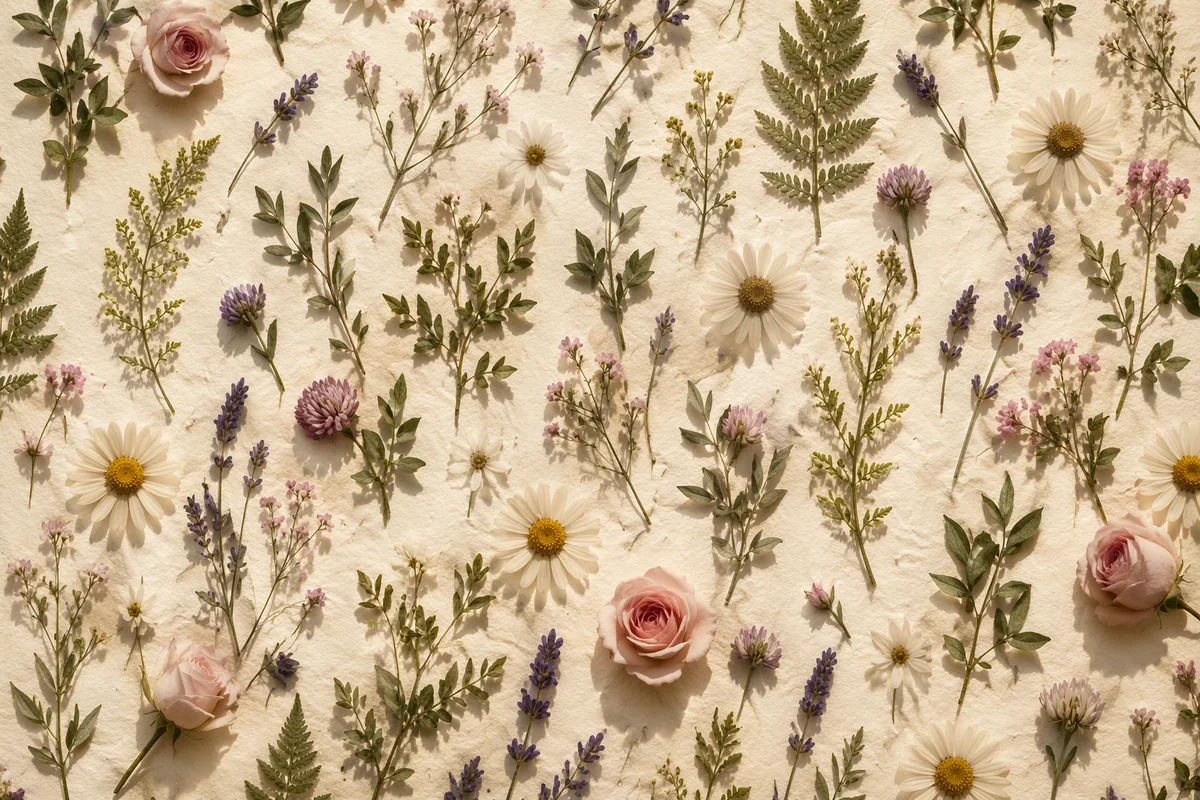 Seamless Wildflower Botanical Pattern on Ivory Paper