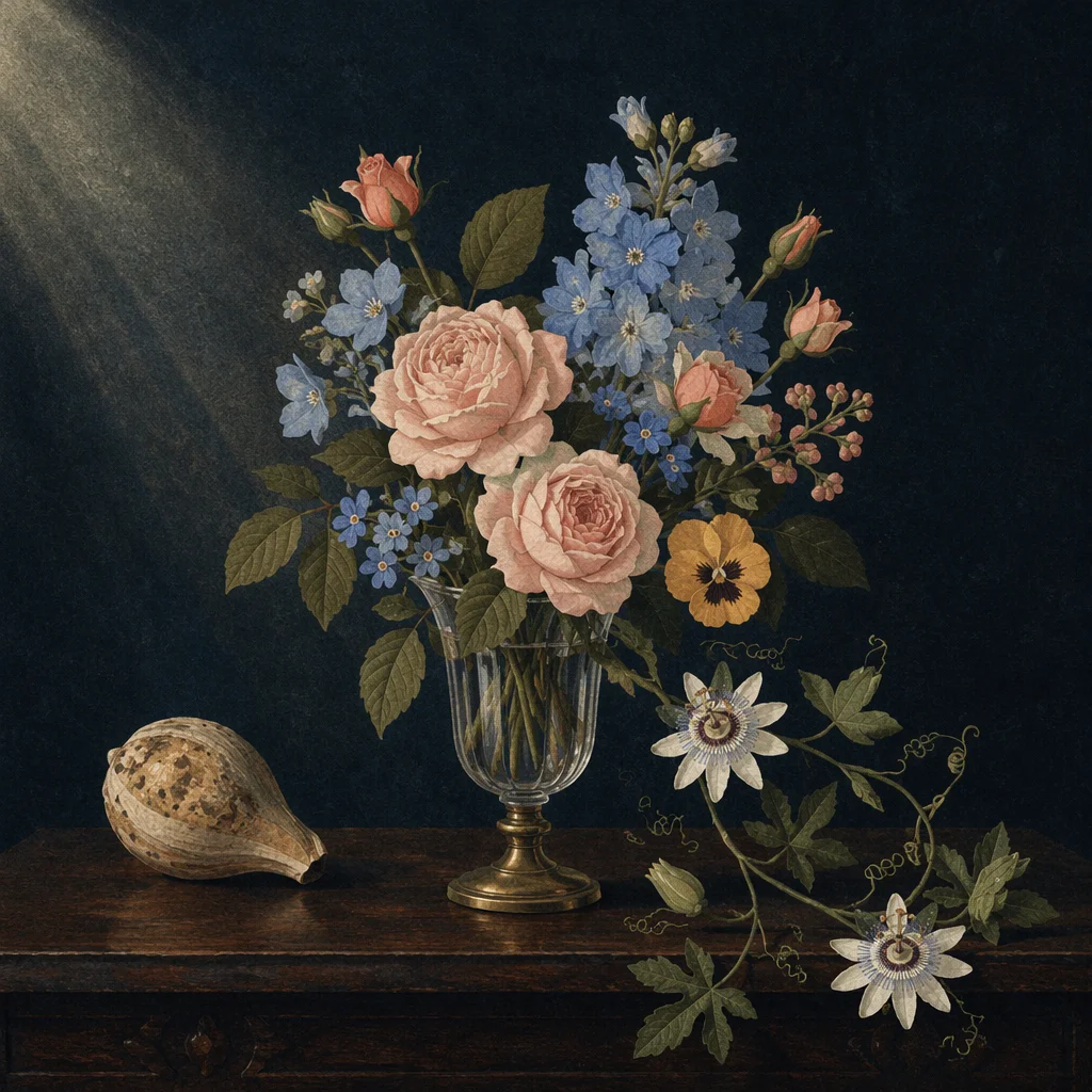 Classical Floral Still Life in Glass Vase