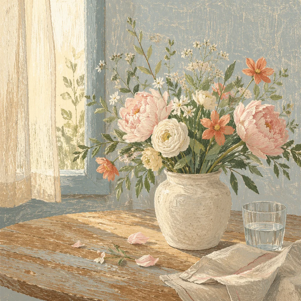 Garden Flower Vase by Window Light