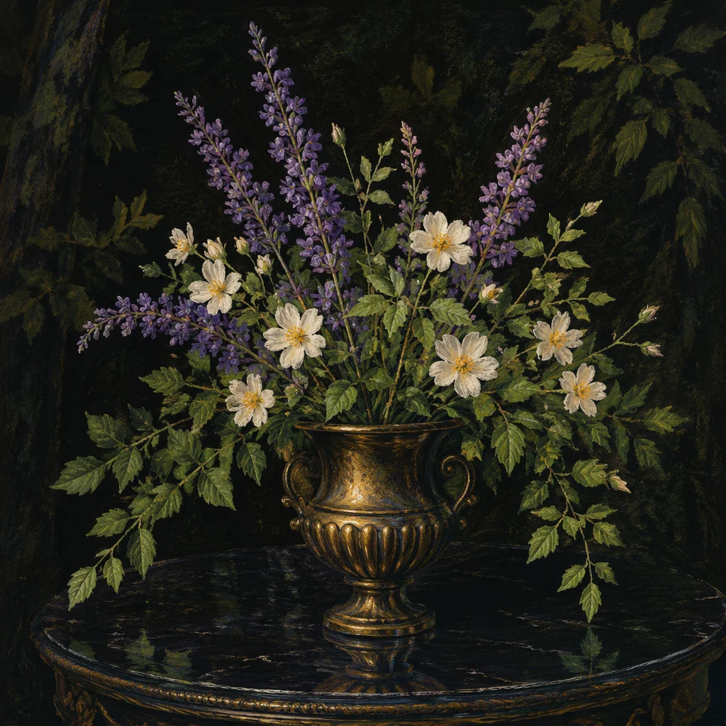 Moody Garden Flowers in Bronze Vase
