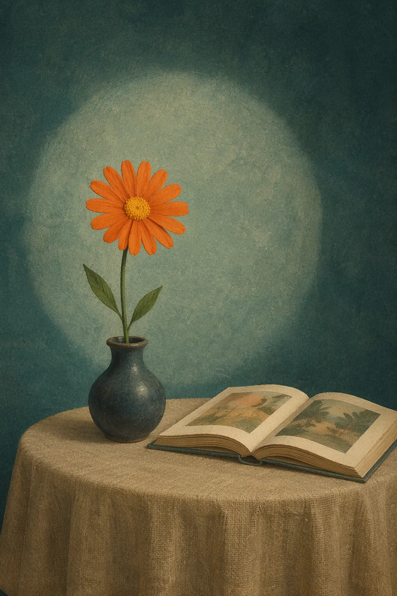 Orange Gerbera Vase on Taupe Linen Table