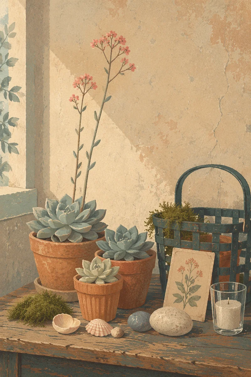 Peaceful Succulent Flower Arrangement on Rustic Table