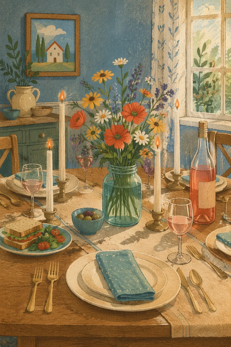 Fellowship Table with Teal Jar Bouquet