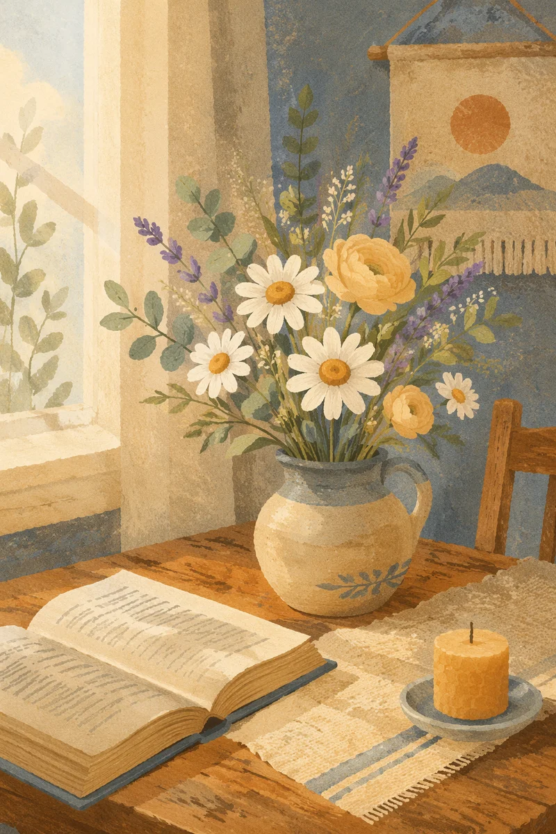 Spring Flowers in Ceramic Vase Still Life