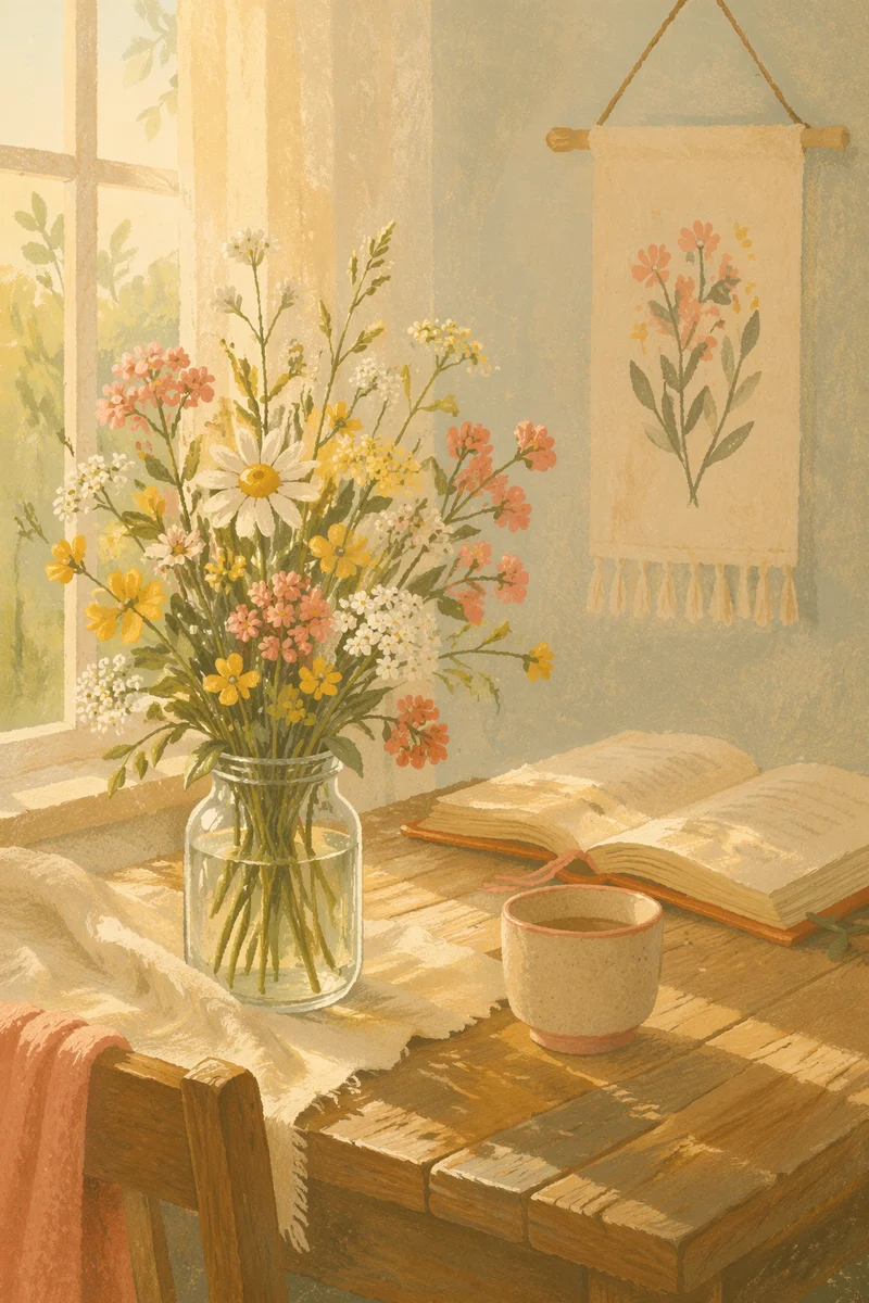 Morning Wildflowers in Glass Vase Still Life
