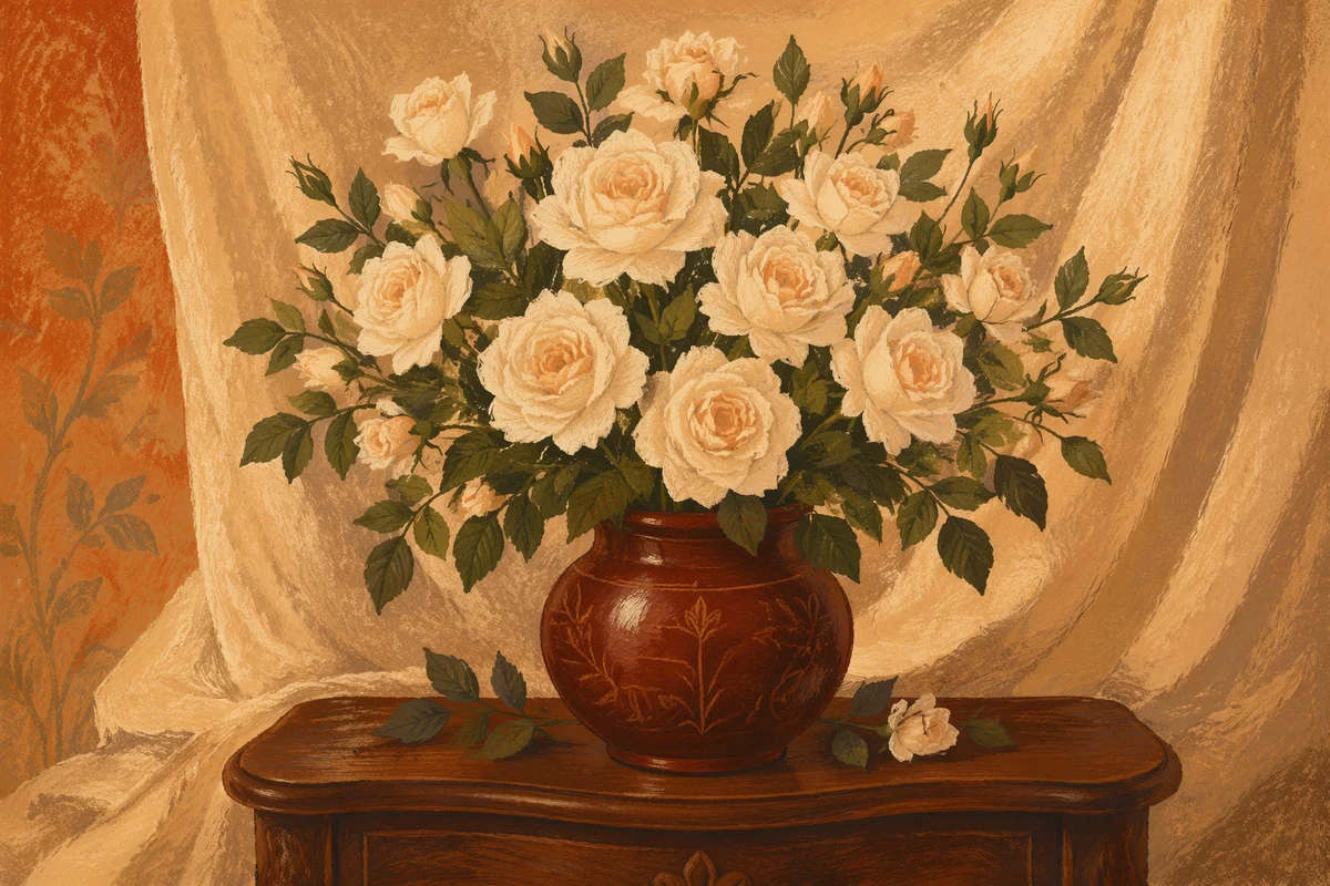 Cream Rose Arrangement in Ceramic Vase