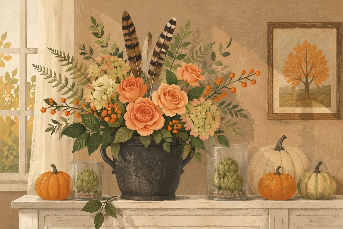 Autumn Harvest Floral Vase on Mantel