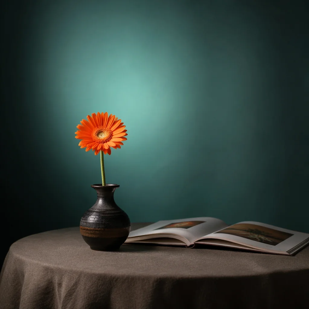 Orange Gerbera Still Life on Taupe Table