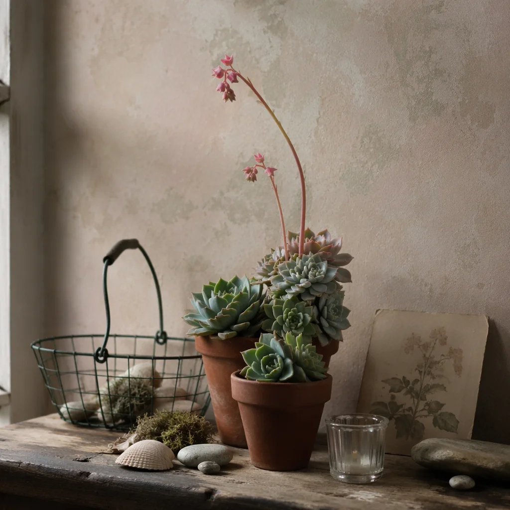Peaceful Terracotta Succulent Tabletop Still Life