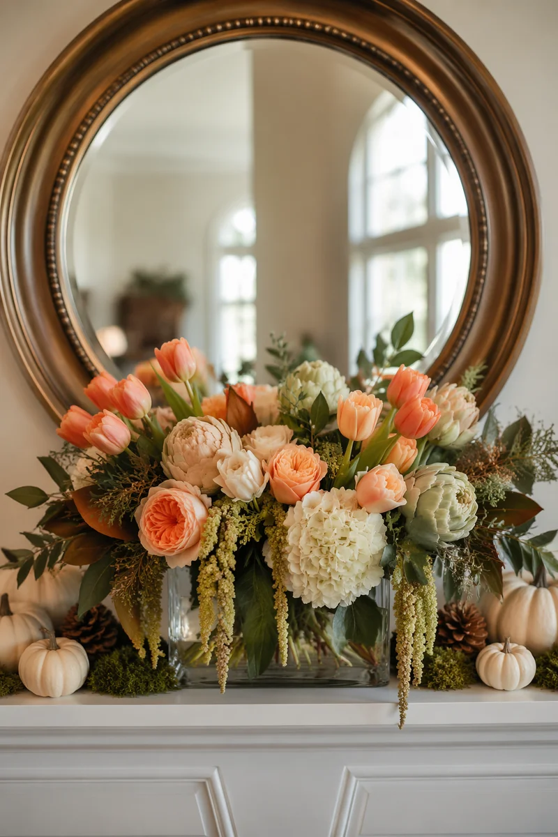 Autumn Floral Vase on White Mantel