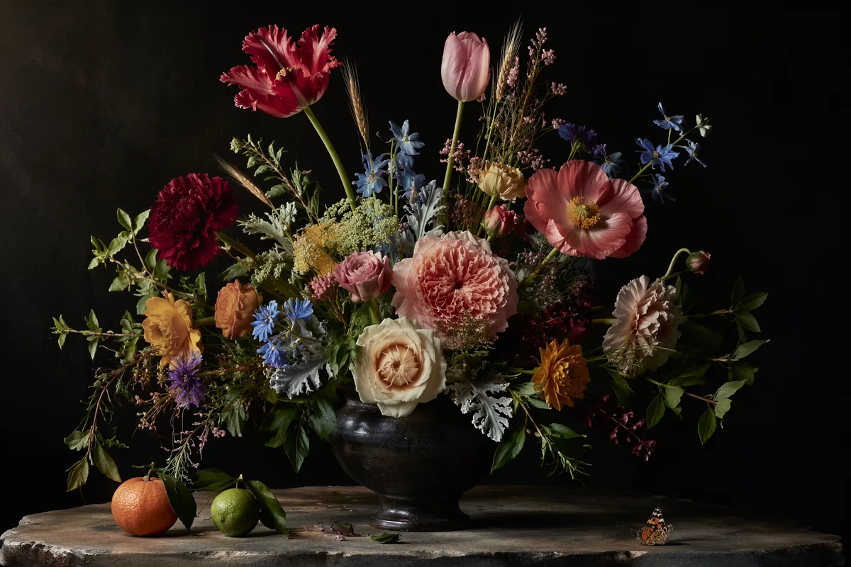 Old World Floral Vase Still Life