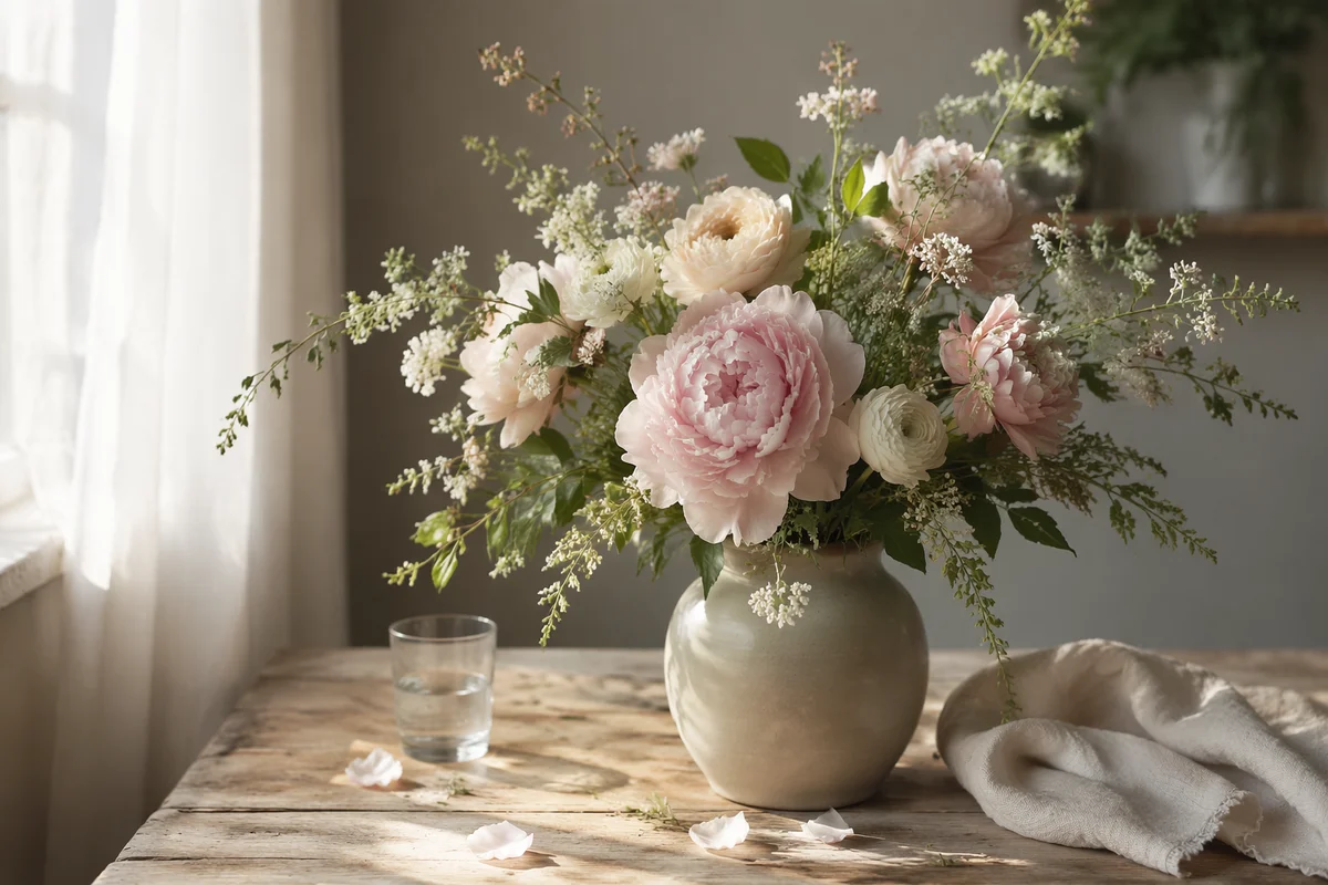 Garden Flower Vase Still Life Scene