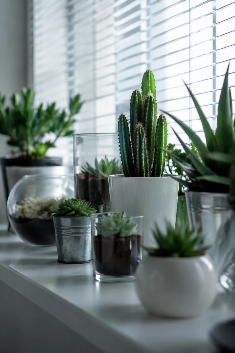 Minimalist Indoor Plants on White Windowsill