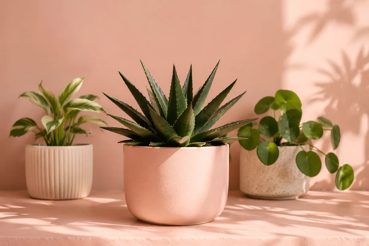 Minimal Pink Shelf With Potted Succulents