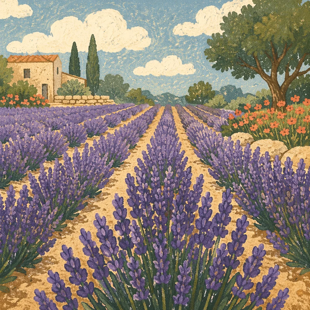 Sunlit Lavender Rows in Summer Garden