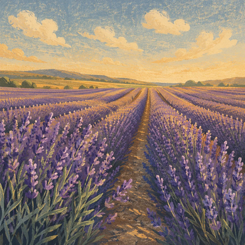 Golden Hour Lavender Rows in Bloom