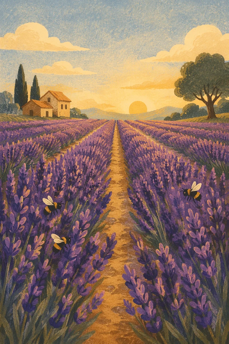 Golden Lavender Rows at Summer Horizon