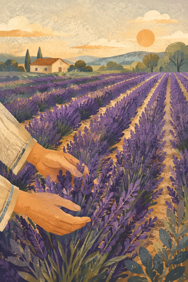 Golden Hour Lavender Field with Gentle Touch