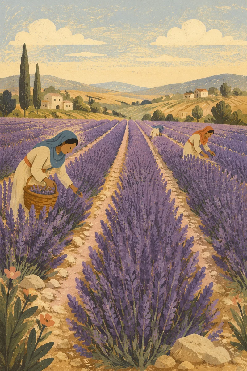 Sunlit Lavender Rows in Summer Countryside