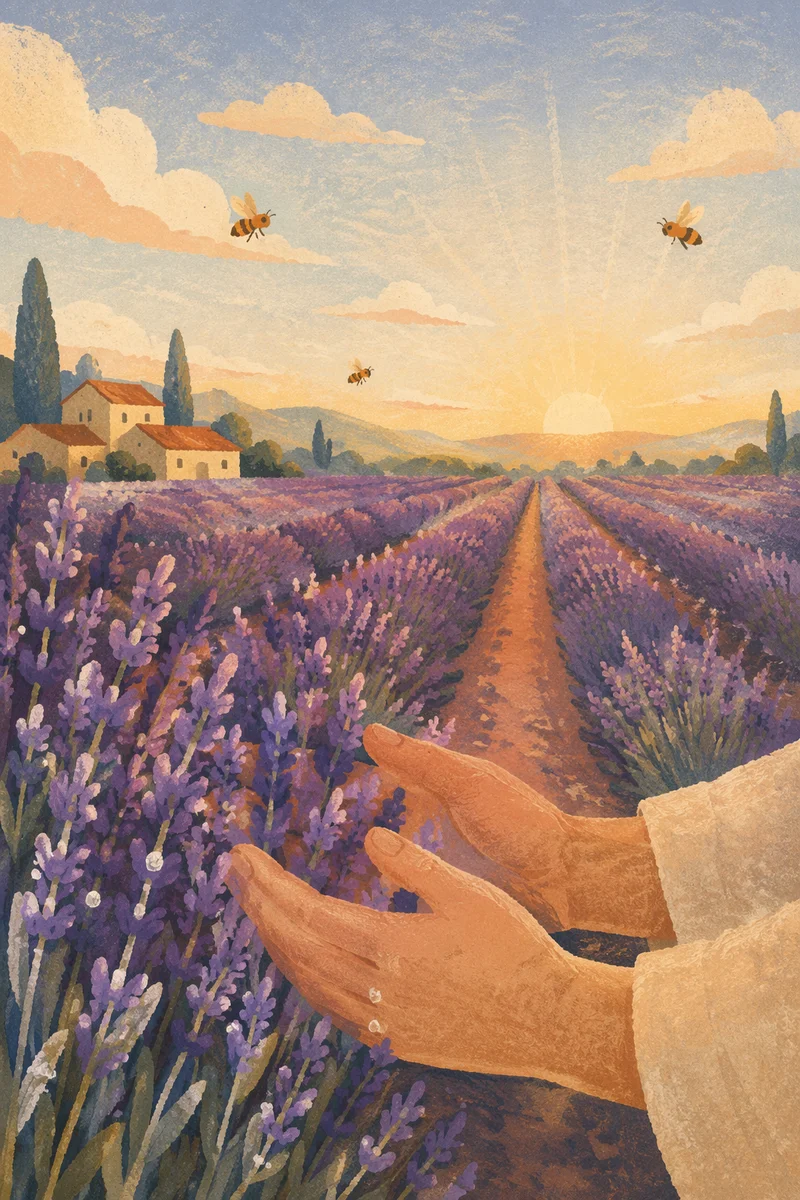Prayerful Hands in Dawn Lavender Field