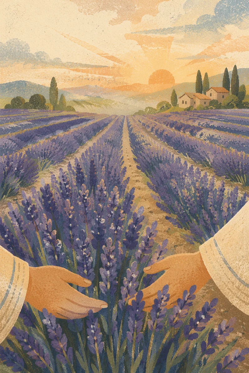 Lavender Field Dawn Gratitude Hands