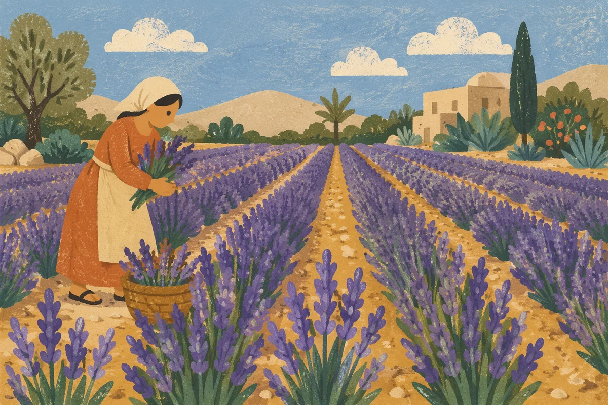 Sunlit Lavender Rows in Rural Garden