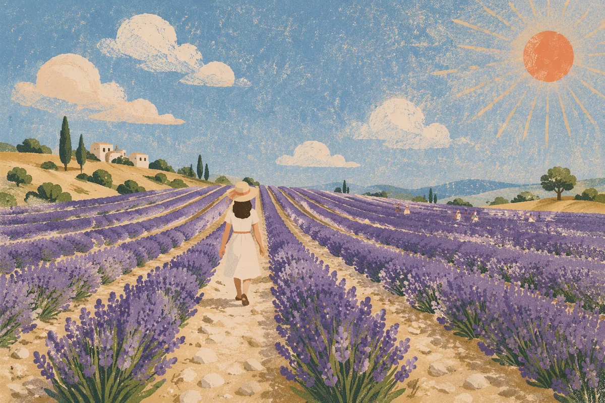Lavender Rows in Sunlit Countryside