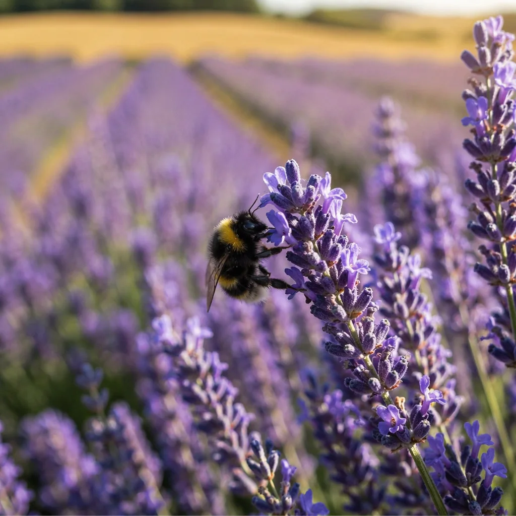 Bumblebee on Lavender Field Blossoms