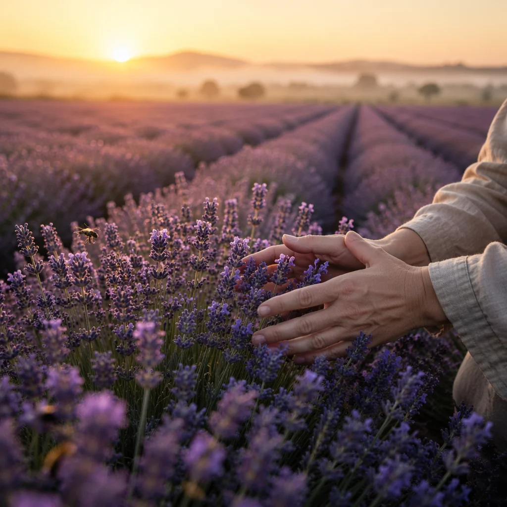 Prayerful Hands in Sunrise Lavender Field