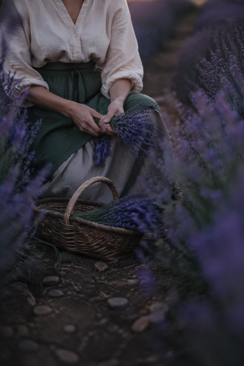 Quiet Lavender Field Gathering at Blue Hour