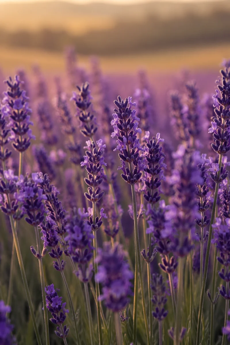 Golden Hour Lavender Field Close-Up