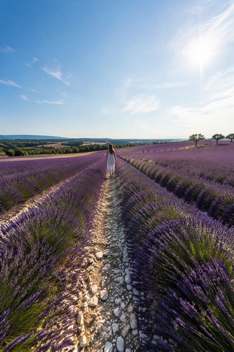 Lavender Rows in Sunlit Countryside