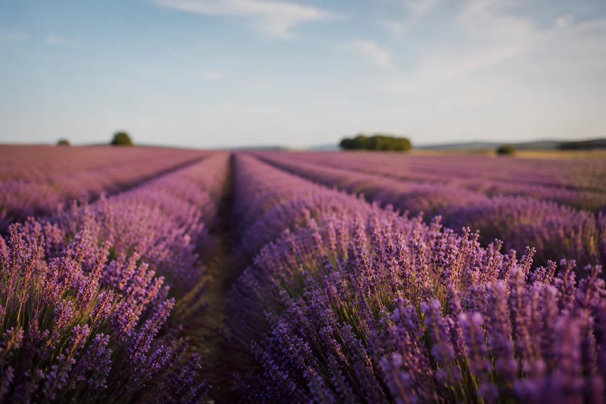 Golden Hour Lavender Rows in Bloom