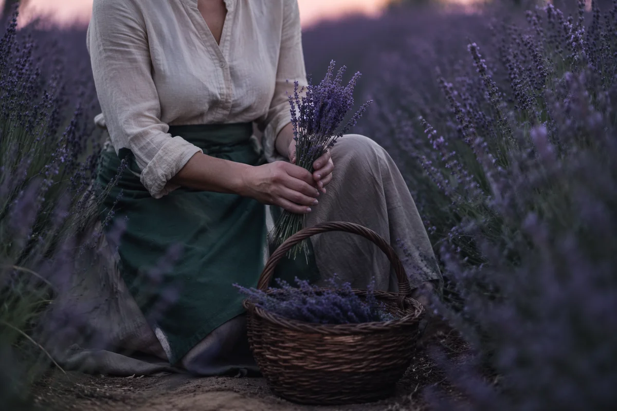 Person Holding Lavender in Evening Field