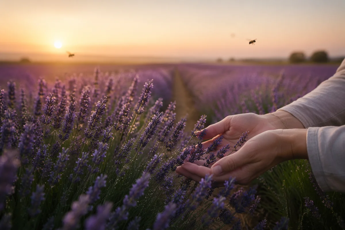 Prayerful Hands in Dawn Lavender Field