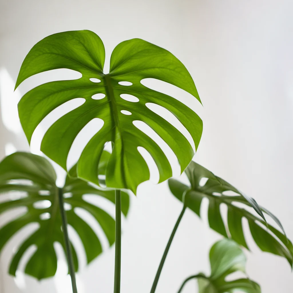 Fresh Green Monstera Leaves on White