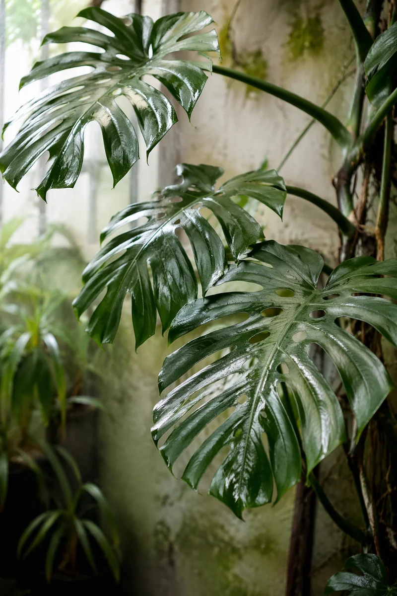 Lush Green Monstera Leaves in Morning Light