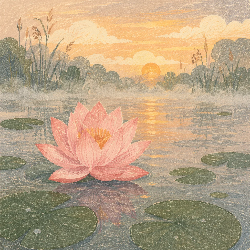 Serene Dawn Lotus on Misty Pond