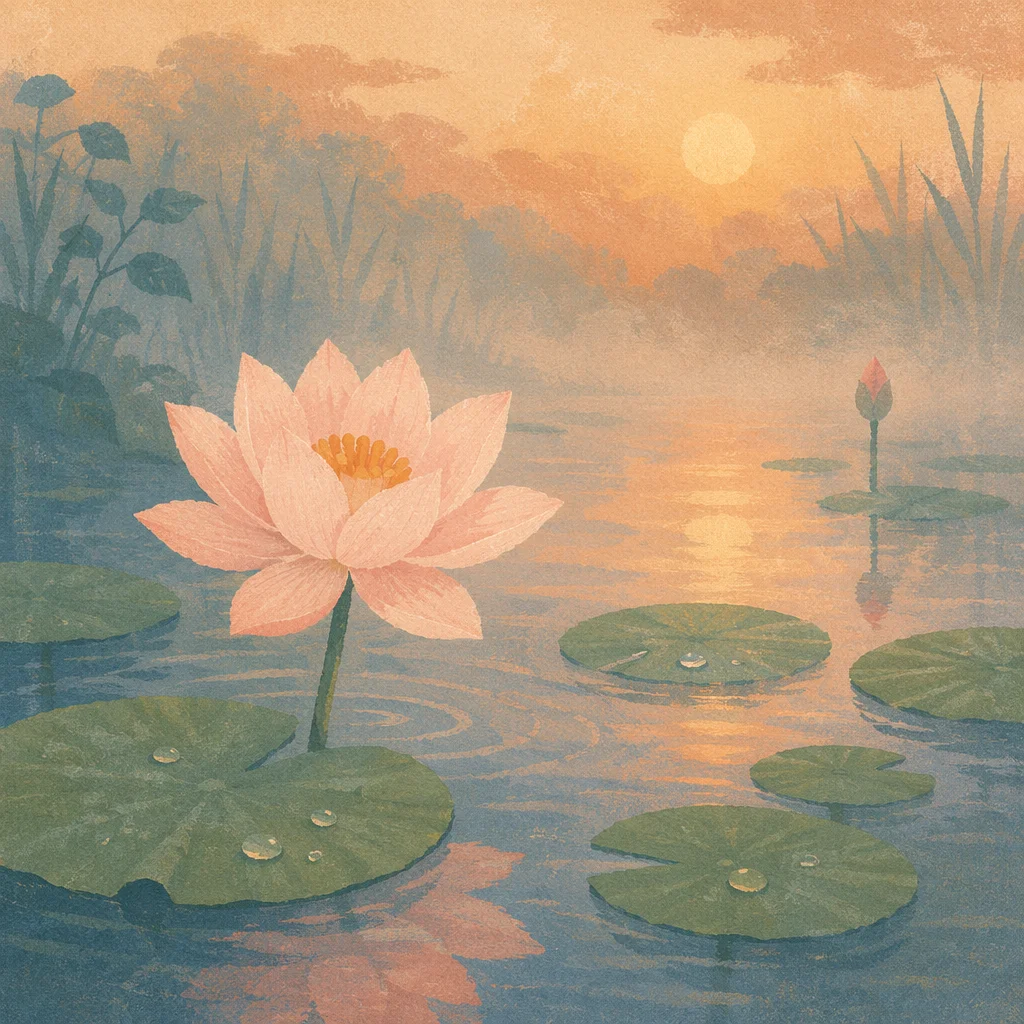Serene Pink Lotus Pond at Dawn