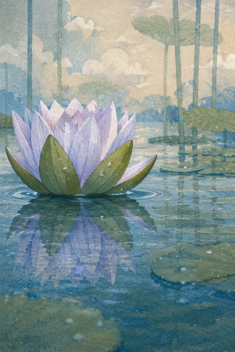 Serene Blue Lotus Pond Reflection