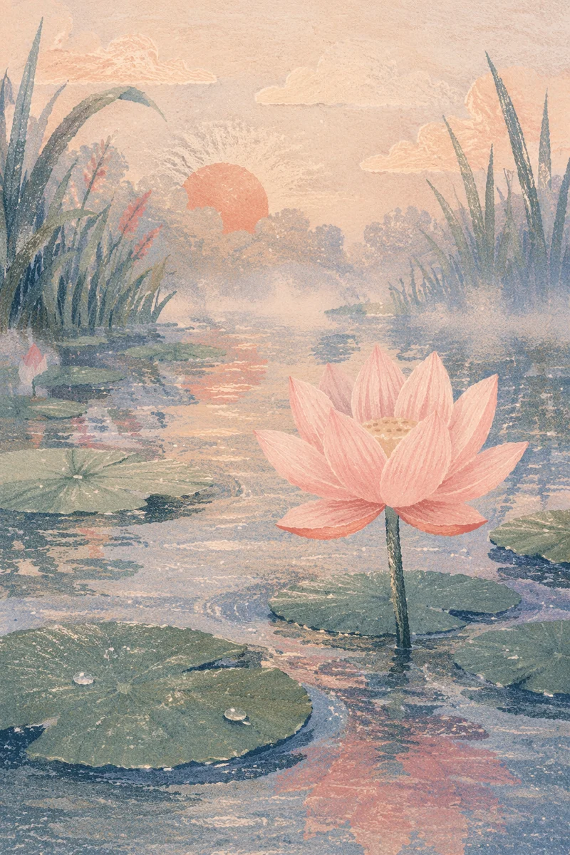 Serene Pink Lotus at Dawn Pond