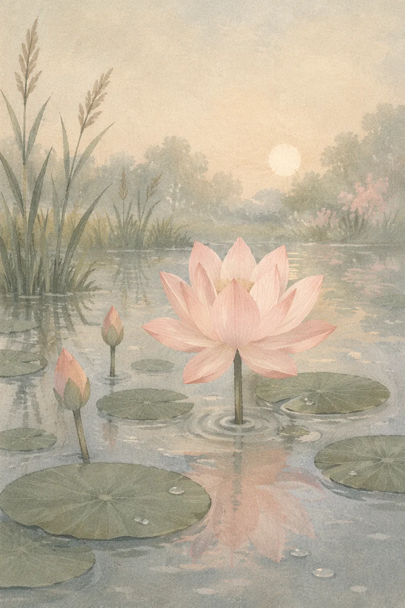 Serene Pink Lotus on Morning Pond