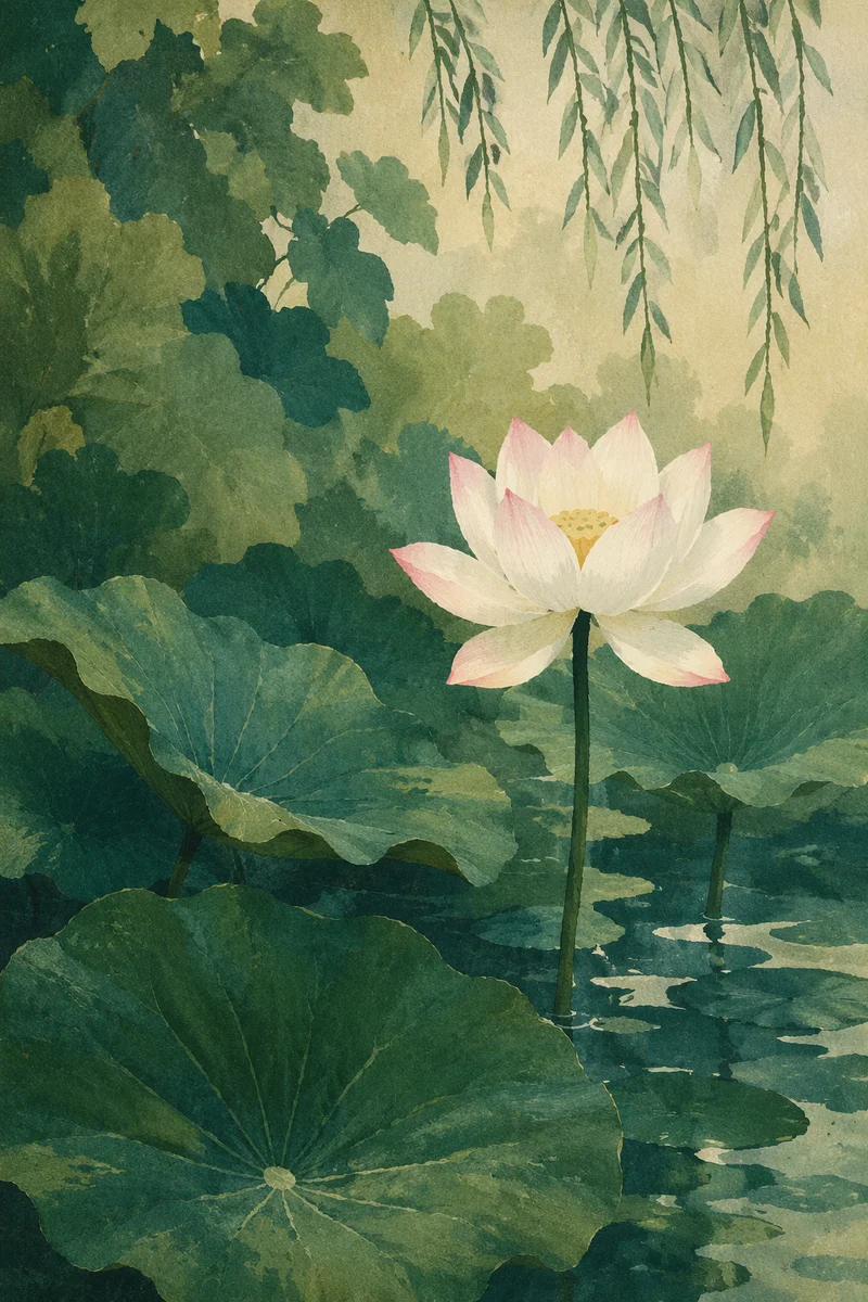 Serene White Lotus in Garden Pond