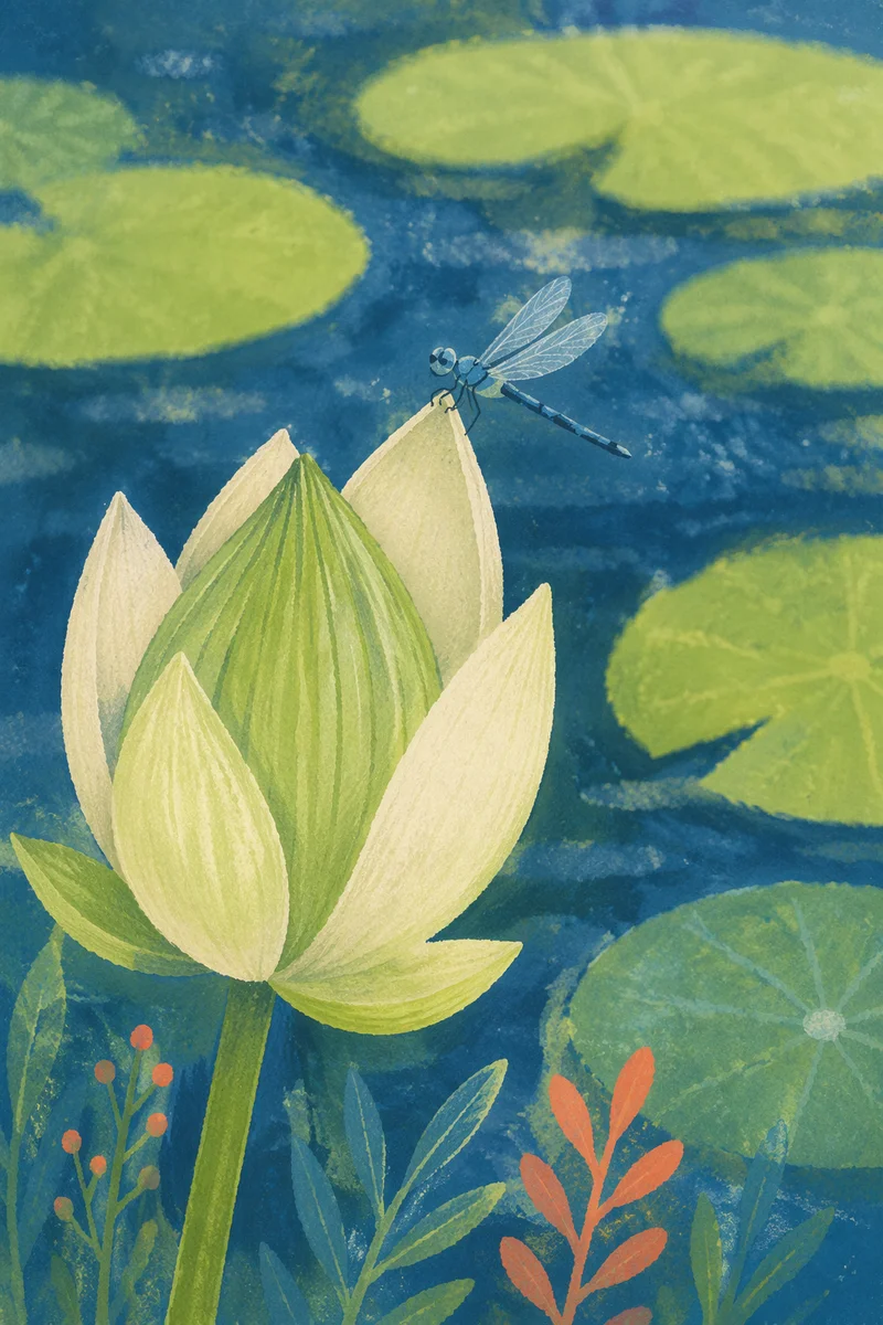 Serene Lotus Bud in Garden Pond