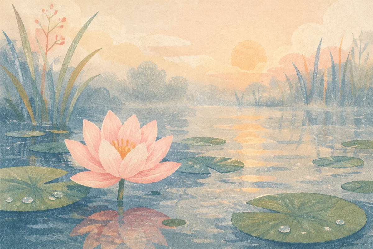 Serene Pink Lotus at Dawn Pond