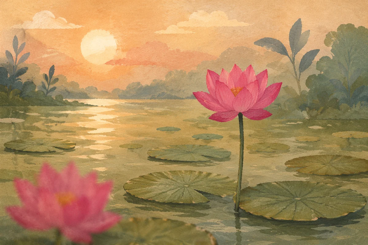 Serene Pink Lotus Pond at Golden Hour
