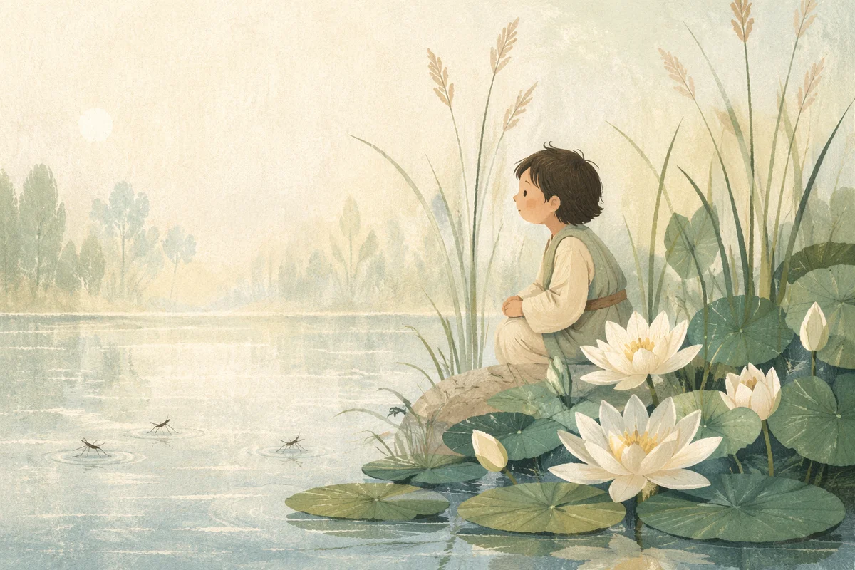 Serene White Lotus Pond at Dawn